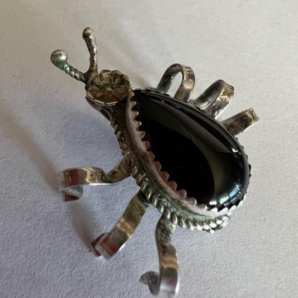 Sterling and Onyx Spider Brooch - Picture 2 of 4